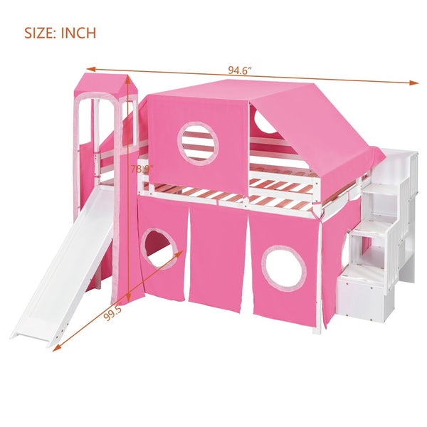 English Elm Full Size Castle Loft Bed with Tent Canopy and Tower for Kids Playroom LT000569AAH-1