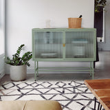 English Elm Mint Green Sideboard Storage Cabinet With Two Fluted Glass Doors Detachable Shelves Bottom Space For Living Room, Office, Dinging Room and Entryway (Old Sku:W68743733)