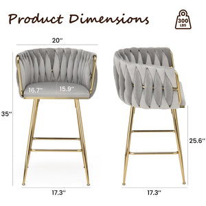 English Elm Counter Height Stools Set of 2 Mid-century Metal Legs Ergonomic Kitchen Island Seating T3623P430900