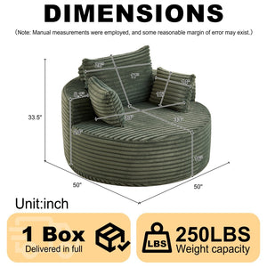 English Elm 50"l Corduroy Oversized Sleeper Chair with Neck Pillow Support for Lounge or Bedroom Green W834P405866