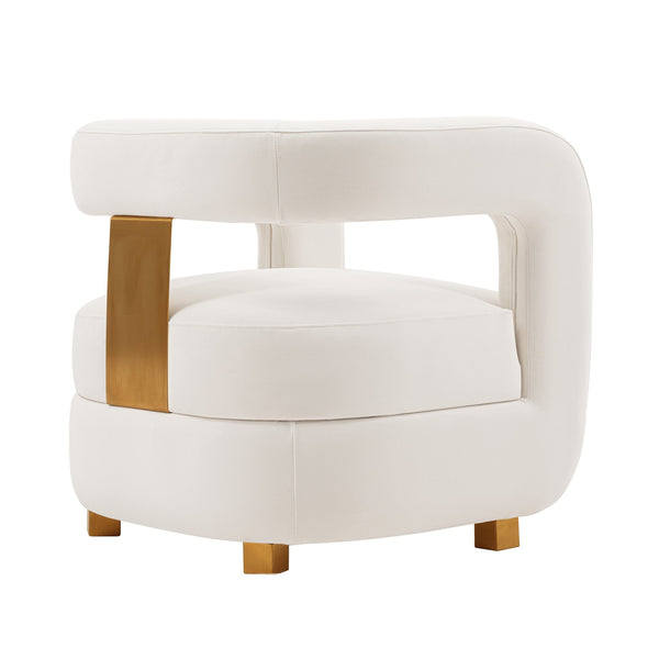 English Elm Amirah Velvet Lounge Chair White — Luxurious Velvet, Brushed Gold Legs, Pine Frame, 440 lb Capacity, Ready-Use B365P397990