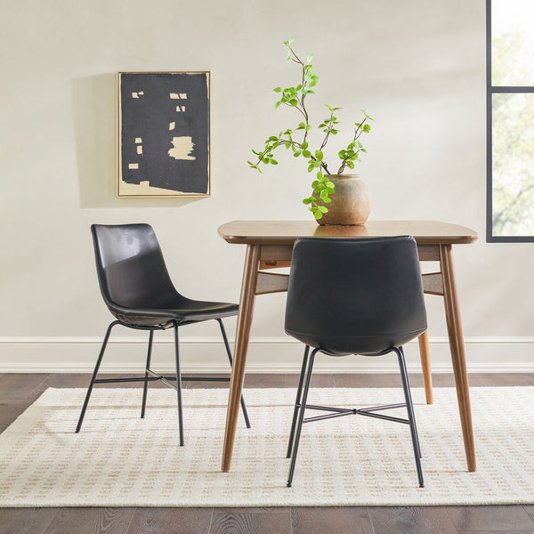 English Elm Walker Edison - Modern PU Upholstered Dining Chair Set of 2 – Black Faux Leather, Metal X Base, Adjustable Levelers, Easy-Clean Stylish Seating B185P168958