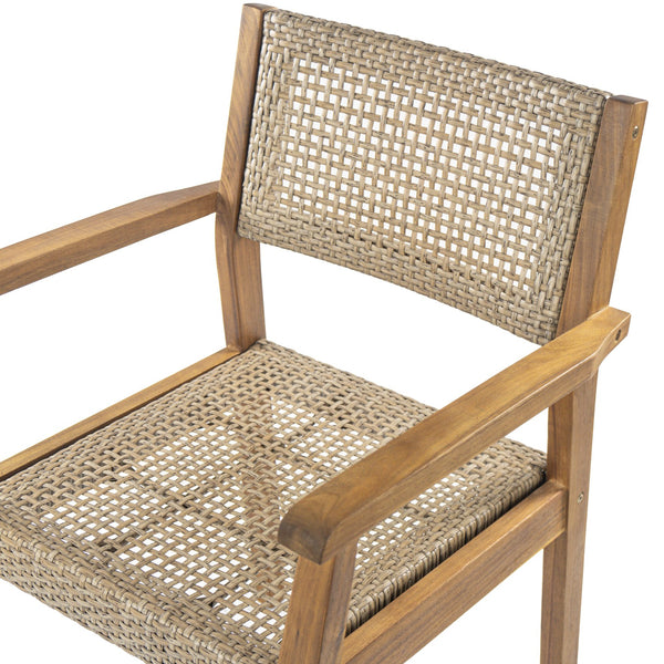 English Elm Christopher Knight Home® - Amaris Acacia Outdoor Dining Chairs Set of 2 with Teak Finish & Wicker Accents, Weather‑Resistant Comfort N775P237216T