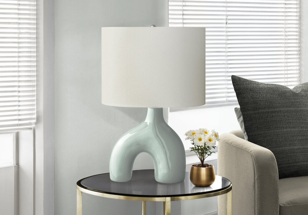 English Elm Lighting, Sculptural Arch Ceramic Table Lamp Matte Black Base Ivory Fabric Shade Modern B2710P461830