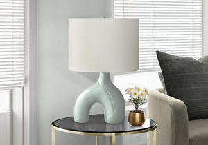English Elm Lighting, Sculptural Arch Ceramic Table Lamp Matte Black Base Ivory Fabric Shade Modern B2710P461830