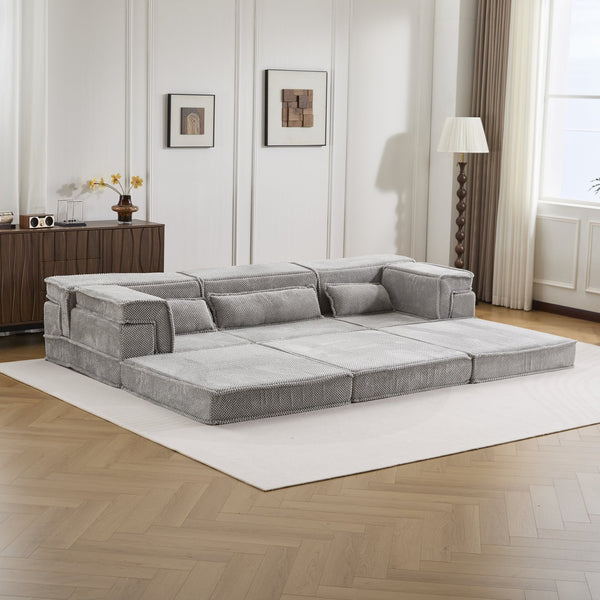 English Elm Compression Mahjong Sofa Bed – Versatile Modular Floor Sofa With No Assembly, Soft Fleece & Pillows W3723S00020