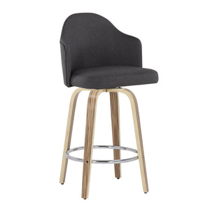 English Elm Fixed-height Swivel Counterstools Mahogany Wood Chrome Footrest Velvet Seat Set of 2 Charcoal B202S01779