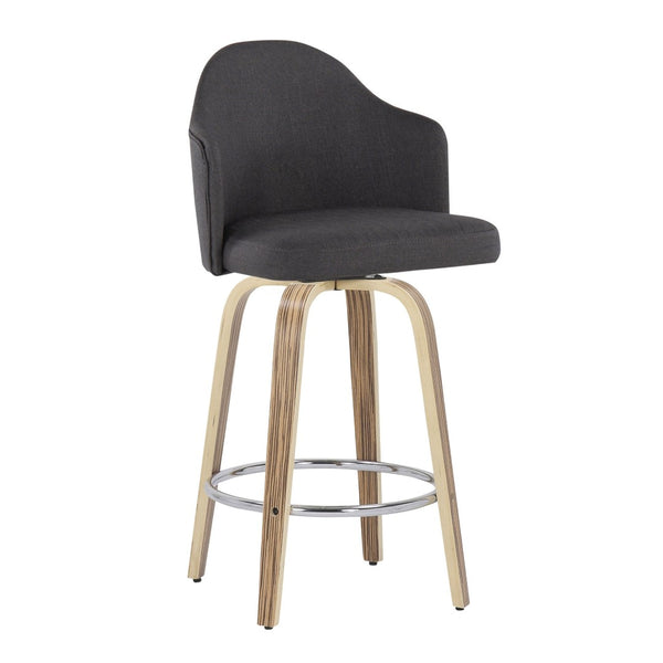 English Elm Fixed-height Swivel Counterstools Mahogany Wood Chrome Footrest Velvet Seat Set of 2 Charcoal B202S01779