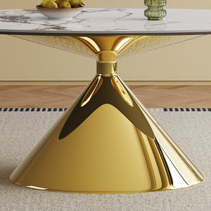 English Elm 71" Modern Luxury Sintered Stone Dining Table with 24K Gold Stainless Base, 71-inch Sleek Oval Design for 4-6 Guests W2700S00045