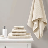 Madison Park Spa Waffle Modern/Contemporary Cotton Waffle Jacquard Antimicrobial Bath Towel 6 Piece Set MP73-5914 Natural