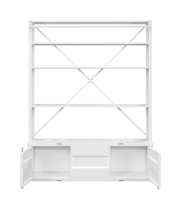 English Elm Cargo White Metal Bookcase w/Removable Ladder, 4 Open Compartments, 2 Doors, Cargo Container Style Lock B2726P285359