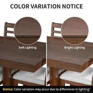 English Elm 7 Piece Farmhouse Dining Set Oak Veneer Extendable Table Six Upholstered Chairs Beige,Walnut N752S000090D-1