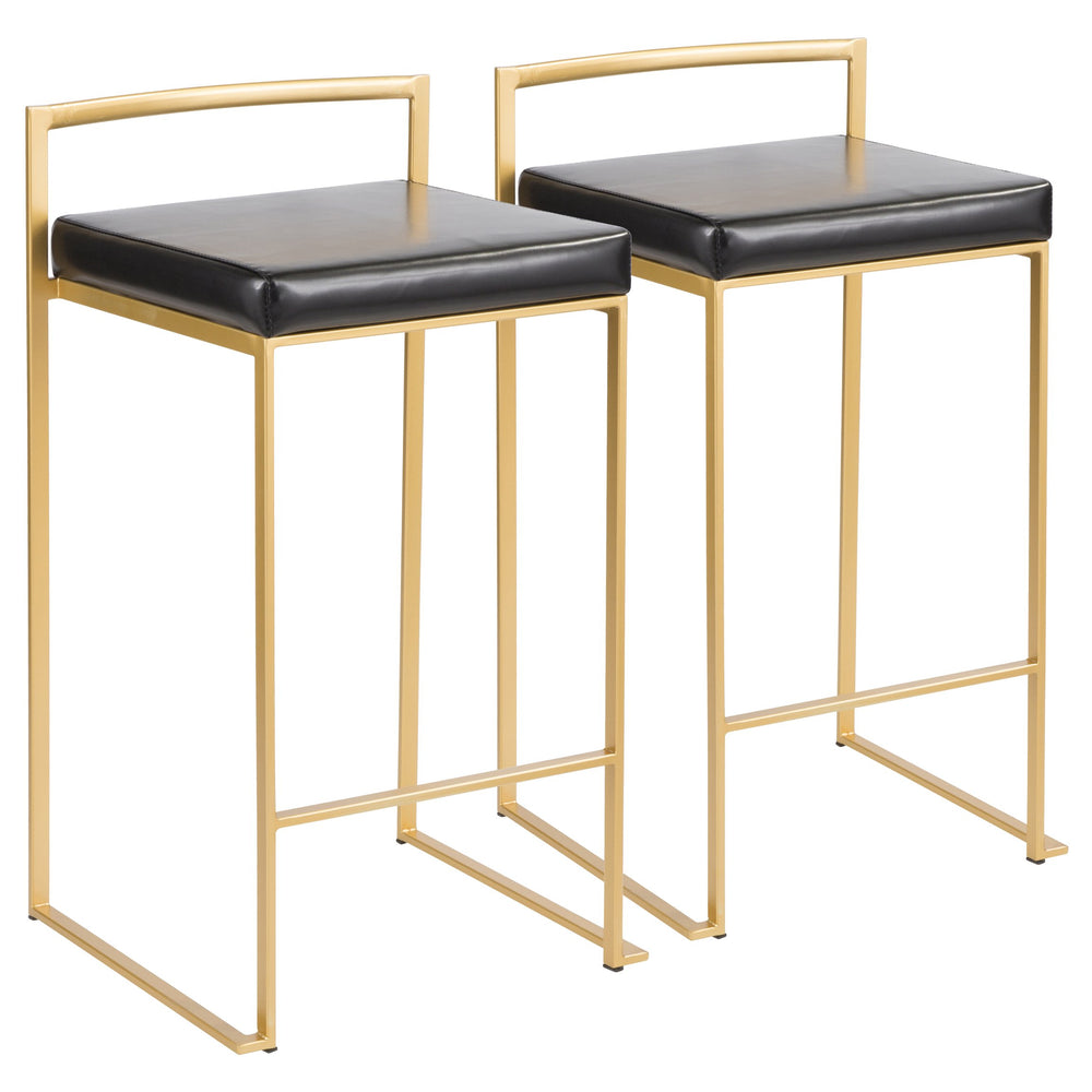 English Elm Fuji Contemporary-Glam Counter Stools Set Of 2 In Gold & Black Faux Leather For Chic Spaces B202P222373