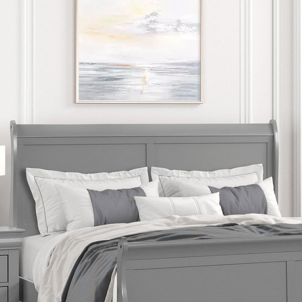 English Elm Gray Sleigh Bed Queen Size Wooden Frame with Elegant Louis Philippe Design for Classic Bedrooms Gray,Grey 27 L x 63 W x 6 H B2741S00582
