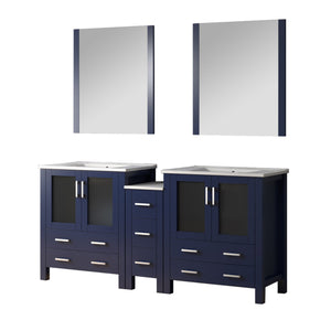 English Elm Navy Blue Double Bath Vanity Set With 72" Ceramic Top, Soft-Close Drawers & Coordinated Mirrors B2731S00597