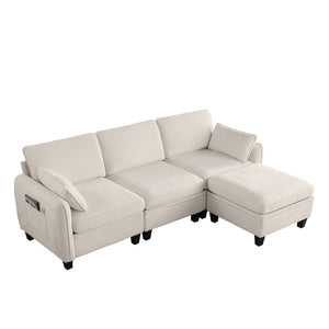 English Elm 102 Inch Linen Modular Sectional Sofa with Hidden Storage and Cloud Cushion Comfort Beige W1099S00207