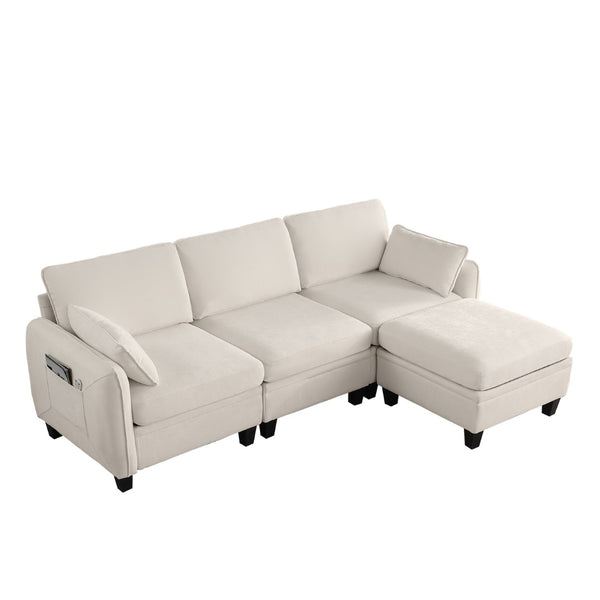 English Elm 102 Inch Linen Modular Sectional Sofa with Hidden Storage and Cloud Cushion Comfort Beige W1099S00207