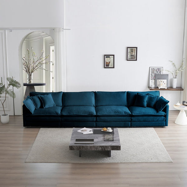 English Elm Free Modular Sofa - Versatile 4-Seater Sectional In Luxurious Blue Chenille For Ultimate Comfort W714S00605