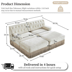 English Elm With Tufted Velvet Sectional Sofa Two Ottomans Tassel Skirt French Chesterfield Living Room Beige W714S01743