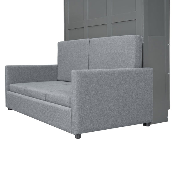 English Elm Full Size Murphy Wall Bed with Integrated Linen Sofa for Studio or Guest Room Gray LP000890AAE-1