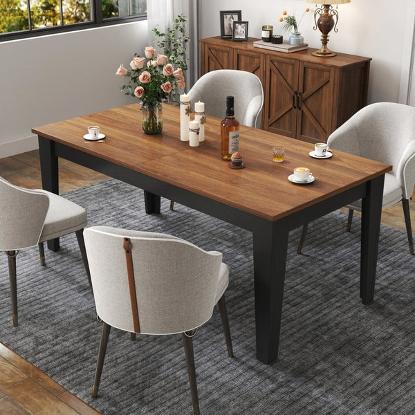 English Elm Dining Table Extendable Woodgrain Melamine Top Seats up to Ten Open Plan Kitchen Walnut+Black W331S00206