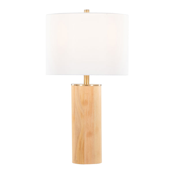 English Elm Cylinder Ash 27" Contemporary Wood Table Lamp – Natural Ash Base, Antique Brass Accents, White Linen Shade B202P224187