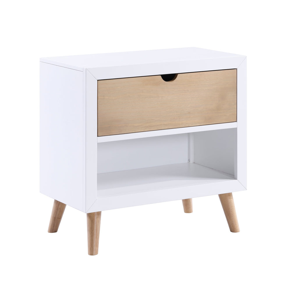 English Elm White Asker Nightstand White & Natural Two-Tone Mid-Century Modern Kids Bedside Table with Drawer and Open Shelf 27x15x26" B011P286910