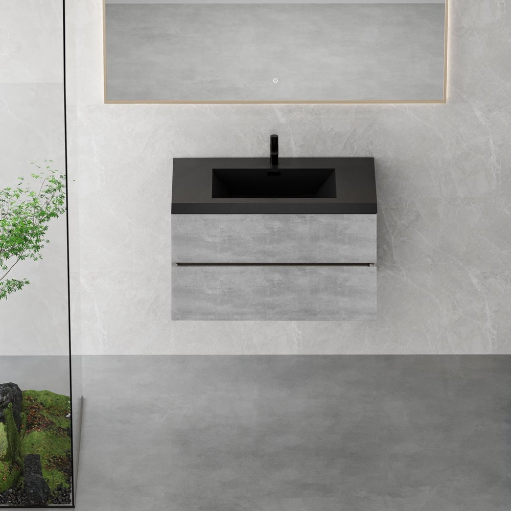 English Elm 36'' Floating Vanity Fluted Front Smoked Walnut Soft Close Drawer Quartz Basin W1920P385529