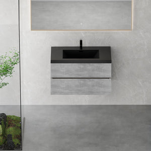 English Elm 36'' Floating Vanity Fluted Front Smoked Walnut Soft Close Drawer Quartz Basin W1920P385529