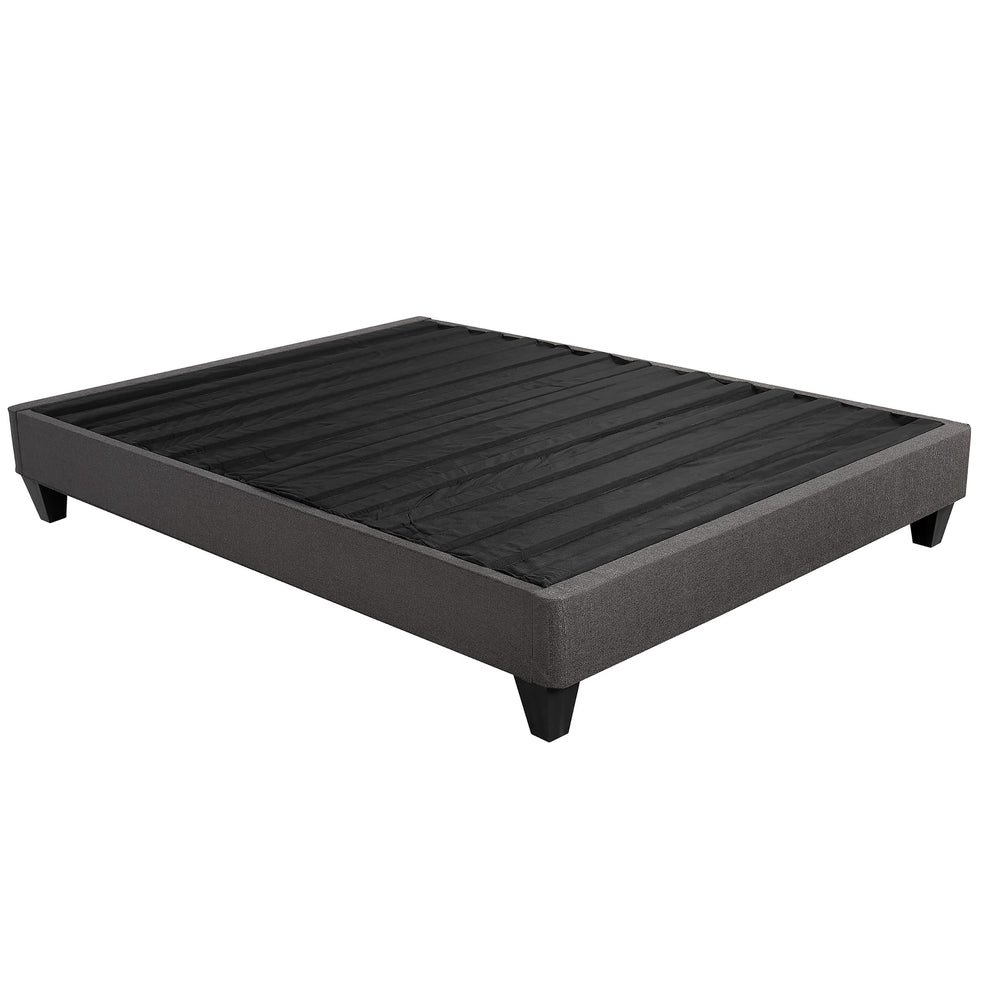 English Elm Queen Speedy Fabric Platform Bed Base — Upholstered Dark Gray Linen, Headboard Kit, Modern Low Profile B2741P283809
