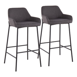 English Elm Daniella Industrial Bar Stool Set Of 2 In Black Metal & Charcoal Fabric - Modern Comfort & Style B202S00533