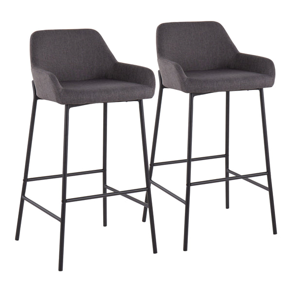 English Elm Daniella Industrial Bar Stool Set Of 2 In Black Metal & Charcoal Fabric - Modern Comfort & Style B202S00533