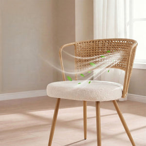 English Elm Solid Wood Extendable Dining Set with Woven Rattan Chairs Bohemian Organic Style Brown,Natural W3590S00012