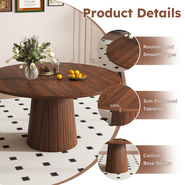 English Elm 47 Inch Round Marble Veneer Mdf Dining Table Seats Four with Slim Wood Strip Base Walnut W2700P404637