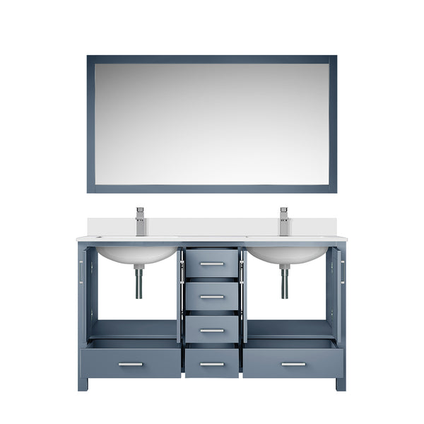 English Elm Dark Grey Double Bath Vanity Set With White Quartz Top, Chrome Faucet & 58" Mirror For Elegance B2731S00993