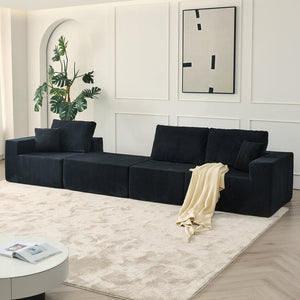 English Elm 110" Cloud Modular Sectional Sofa Boneless Corduroy 3-Seater with Ottoman & 2 Pillows, No Assembly, Luxurious Comfort Black W2656S00006