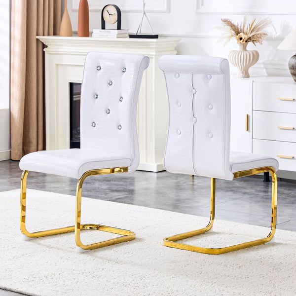 English Elm Set of 2 Glam Faux Alligator Pvc Dining Chairs with Crystal Buckle Bow Legs White W3875P371056