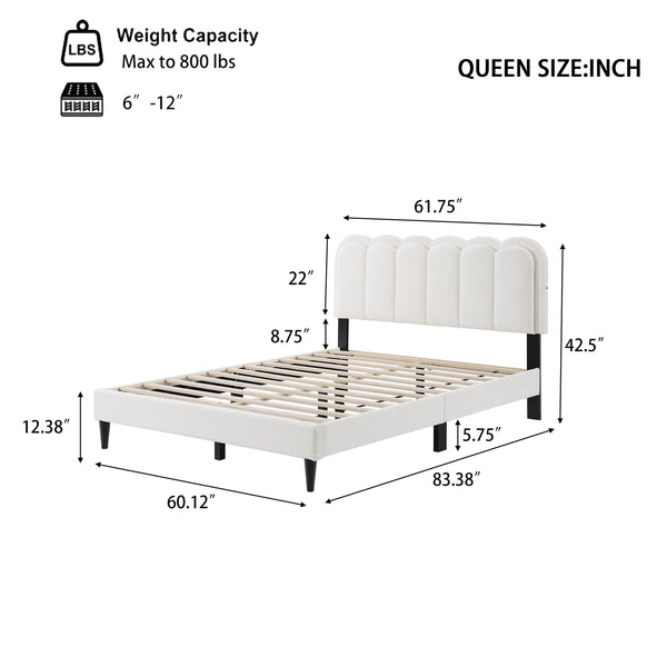 English Elm Christopher Knight Home® - Lambswool Petal Headboard Bed Frame In Cream – Elegant, Soft Design With Ambient Light For Queen Size N769P272030W