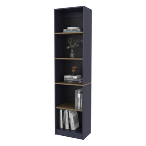 English Elm Beaver 5-Shelf Bookcase 71" High in Blue & Natural Oak – Scratch-Resistant Melamine, Stylish Storage B128P387081