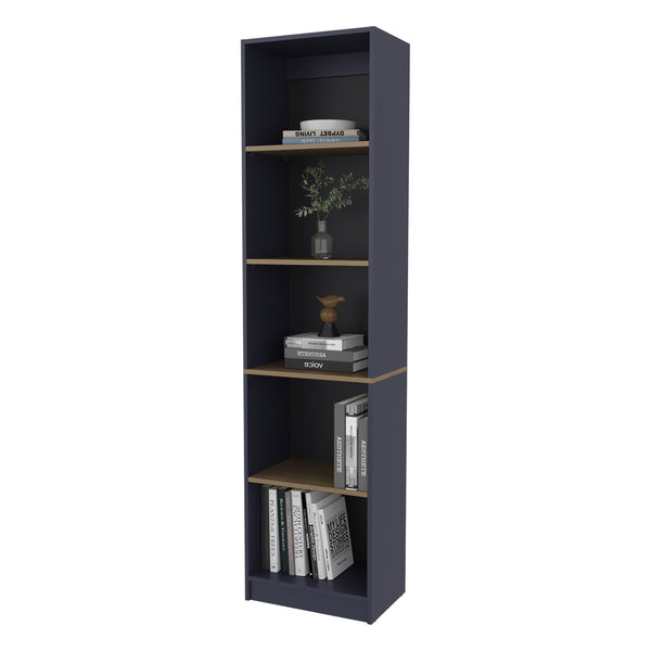 English Elm Beaver 5-Shelf Bookcase 71" High in Blue & Natural Oak – Scratch-Resistant Melamine, Stylish Storage B128P387081