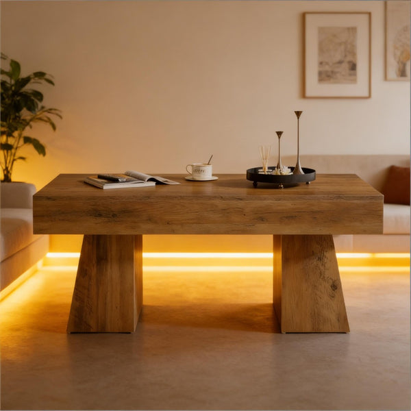 English Elm Wooden Rustic Mdf Coffee Table Open Base Rectangular Design for Living Room Decor T3971P449559