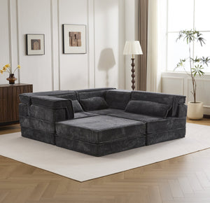 English Elm Compression Mahjong Sofa: Versatile Modular Floor Bed With Plush Fleece, No Assembly & Cozy Design W3723S00025