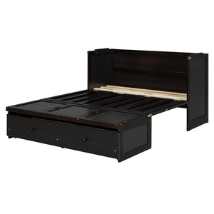 English Elm Full Size Wall Murphy Bed Cabinet with Storage Drawer and Built-in Usb Charging Espresso N708P205903P