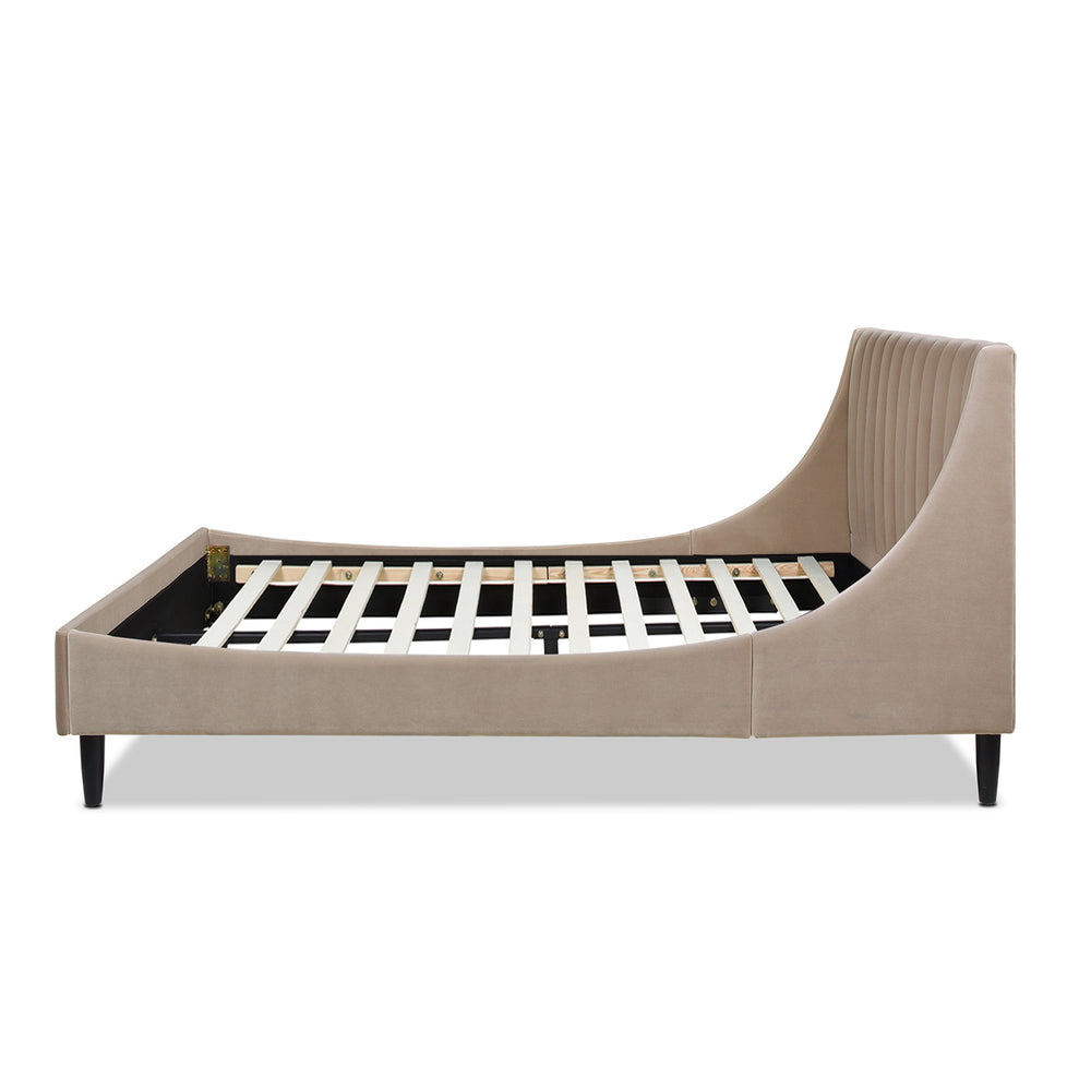 English Elm Jennifer Taylor Home - Aspen Modern Queen Platform Bed Set - Mink Beige Velvet With Vertical Tufted Headboard Design B2719P238510