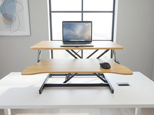 English Elm 32 Inch Sit Stand Desk Converter with Keyboard Tray Dual Monitor Ergonomic Riser Black,Natural W2641P406128