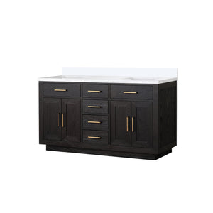 English Elm Black Oak Double Bath Vanity 60 In. W With Cultured Marble Top - Stylish, Durable Storage Solution! B2731P260835