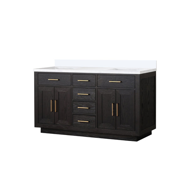English Elm Black Oak Double Bath Vanity 60 In. W With Cultured Marble Top - Stylish, Durable Storage Solution! B2731P260835