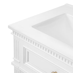 English Elm 24'' Carved Farmhouse Bathroom Vanity with Ceramic Sink Soft Close Storage Cabinet White N710P446530K