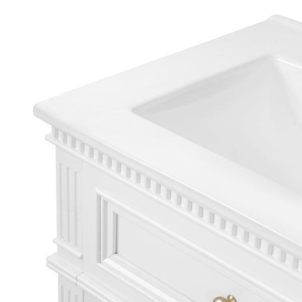 English Elm 24'' Carved Farmhouse Bathroom Vanity with Ceramic Sink Soft Close Storage Cabinet White N710P446530K
