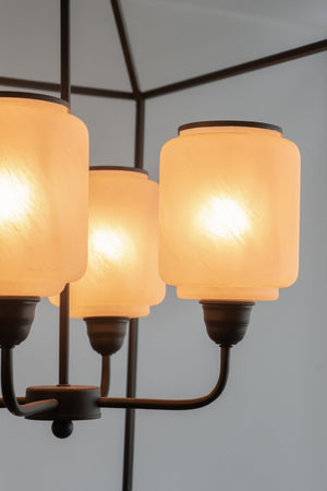 English Elm 21.7x21.7x33.5 Matte Black Iron Chandelier Square Glass Industrial Dining Foyer Light W2078P411228